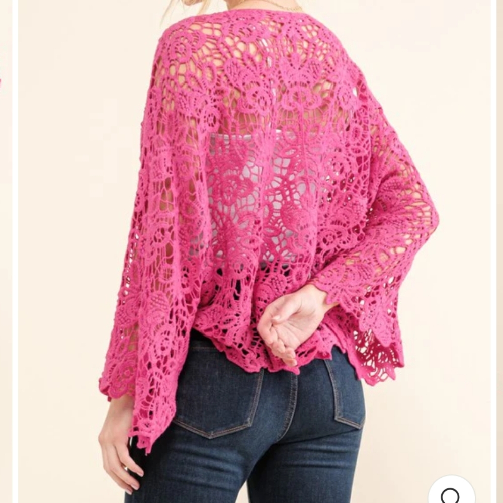Pink Crochet Tie Front Cardigan Layering - Picture 6 of 6